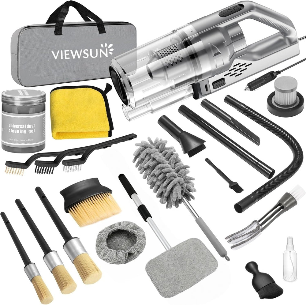 Viewsun handheld vacuum front view showing powerful suction benefit