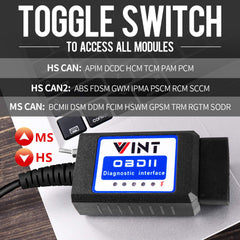 VINTscan adapter plugged into Ford OBD port showing fast diagnostic access