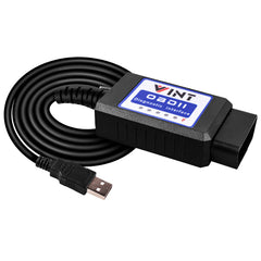VINTscan adapter front view showing compact ELM327 housing and clear connector benefit