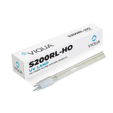Viqua front view of replacement lamp showing full-length bulb and label for correct fit