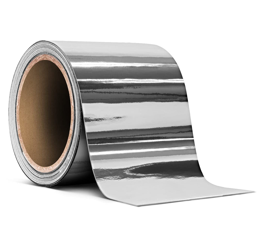 VViViD front view of chrome tape roll showing glossy finish and label benefit
