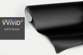 VViViD matte black roll front view showing compact 1.5ft x 5ft size and easy handling benefit
