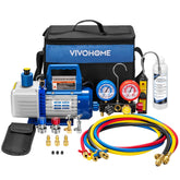 VIVOHOME vacuum pump front view showing durable housing and carrying handle benefit