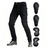 VNFOX front view showing slim black jean fit and secure closures for protection