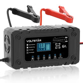 Voltstar front view showing compact charger and status lights, clear operation benefit