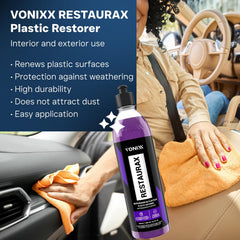 vonixx Restaurax texture close-up on plastic, polymer finish restoring appearance