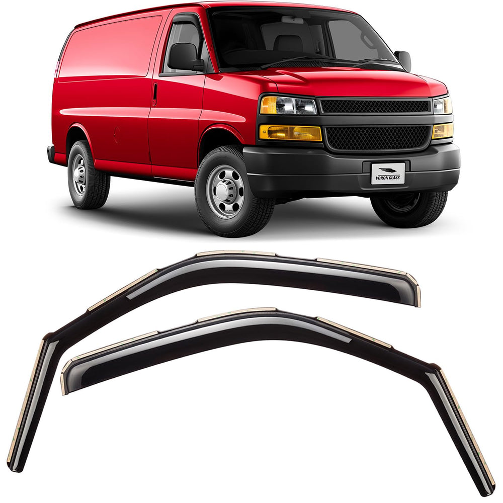 Voron Glass front profile on Chevy Express showing sleek weather protection benefits