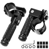 VUOZIP front view of foot pegs showing black anodized finish and sturdy shape benefit: durable styling