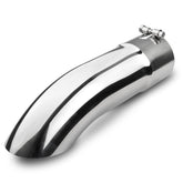 Vurkcy front view of curved exhaust tip showing polished finish and shape benefit