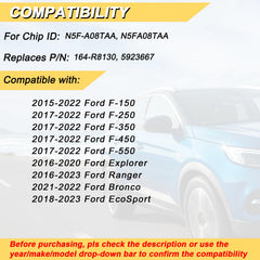 Vurkcy back label displaying FCC ID and part numbers to confirm vehicle compatibility