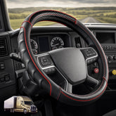 Vyonix front view of carbon red steering wheel cover showing styling benefits
