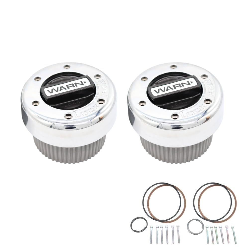 WARN hub pair front view showing fit and OEM styling for reliable replacement