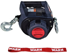 WARN Drill Winch front view showing compact body and drive connection for portability