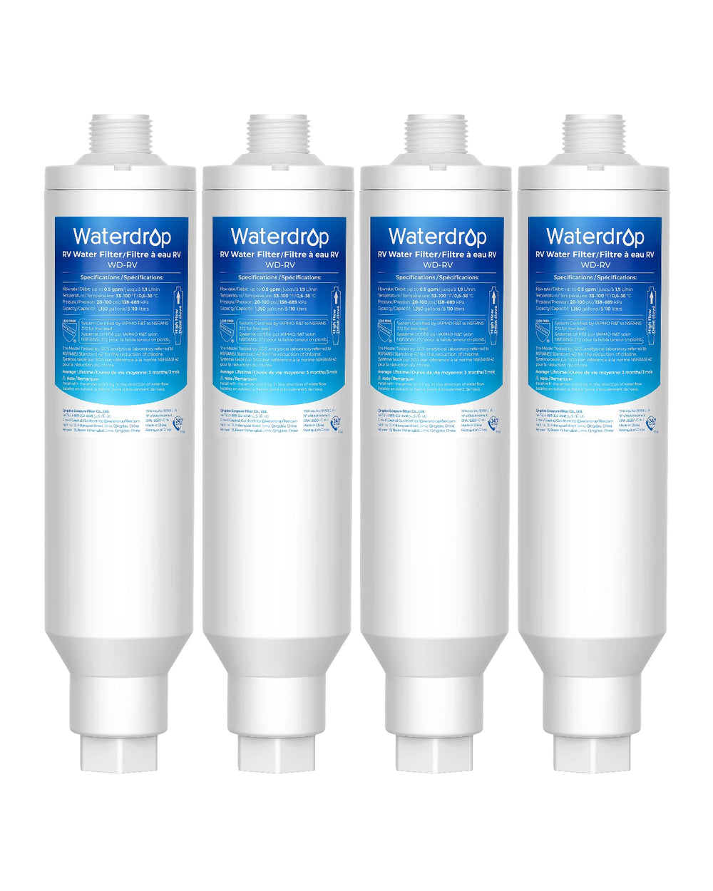 Waterdrop front view of inline filter showing compact housing and connectors benefit portability