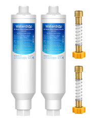 Waterdrop front view of inline filter showing compact durable housing and benefit of cleaner water