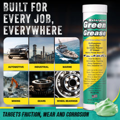 Waterproof Green Grease close-up texture showing thick green formula, highlights cling and coverage