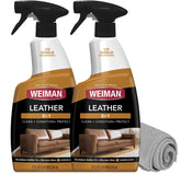 Weiman front packaging spray and cloth showing kit benefit of complete leather care