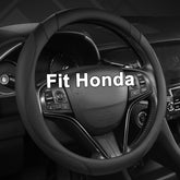 West Llama front view of black steering wheel cover showing fit and finish, protects wheel