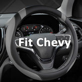West Llama front view of steering wheel cover showing black-gray design and fit benefit