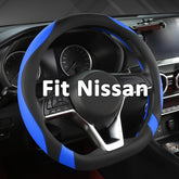 West Llama front view of black and blue D-shaped wheel cover showing full fit and style, enhances interior look