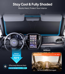Wigoo sunshade twisted and stored in included pouch for compact transportation