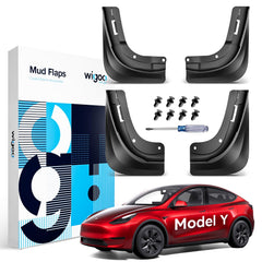 Wigoo front left mud flap installed on Model Y protecting paint