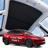 Wigoo front roof shade installed on Tesla Model Y showing heat reduction benefit