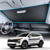 Wigoo front view showing perfect fit on Sportage windshield and heat reduction