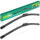 WINDSMILE front packaging showing 26" and 16" blades and fitment for Trax, clear replacement benefit