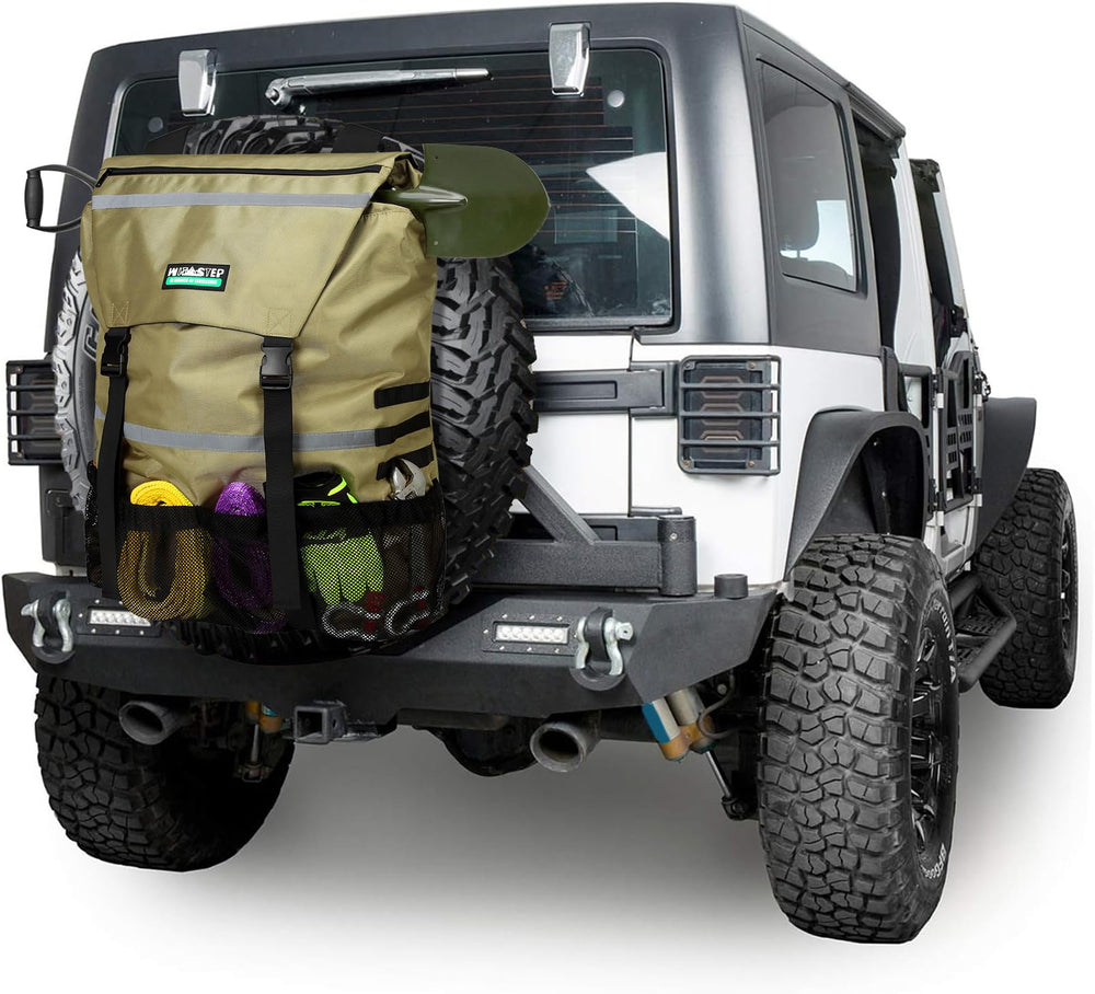 WITSTEP front view showing spare tire bag mounted and organized benefit tidy storage