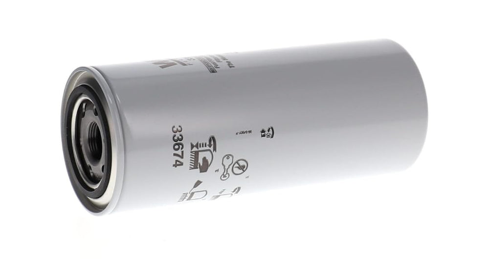 WIX 33674 front view spin-on filter showing durable canister and reliable protection