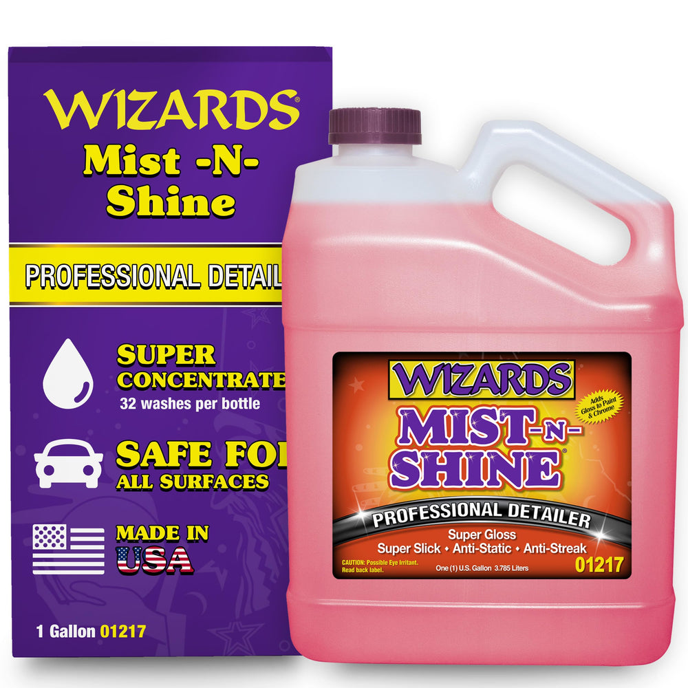Wizards gallon bottle front label showing product and volume benefits