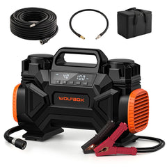 WOLFBOX front view showing rugged housing and easy transport benefit