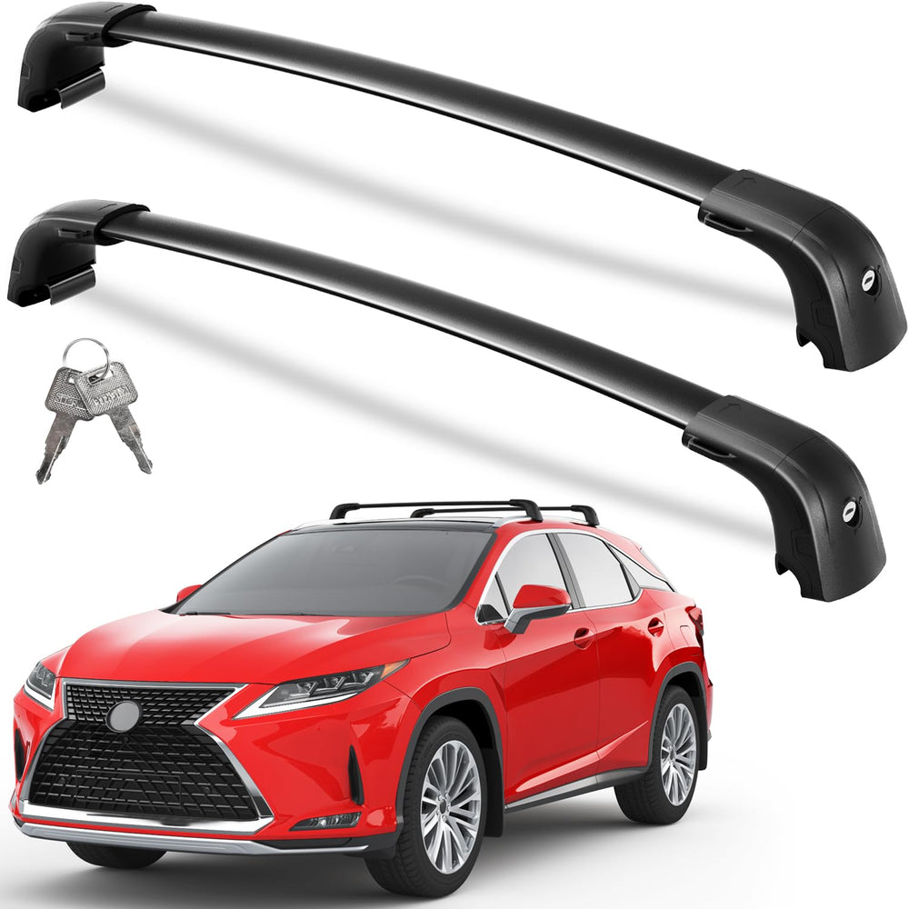 wonderdriver front view assembled roof bars showing fit on Lexus RX and secure cargo