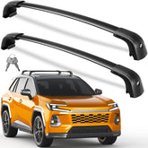 wonderdriver front view on RAV4 showing secure installed cross bars and carrying capacity