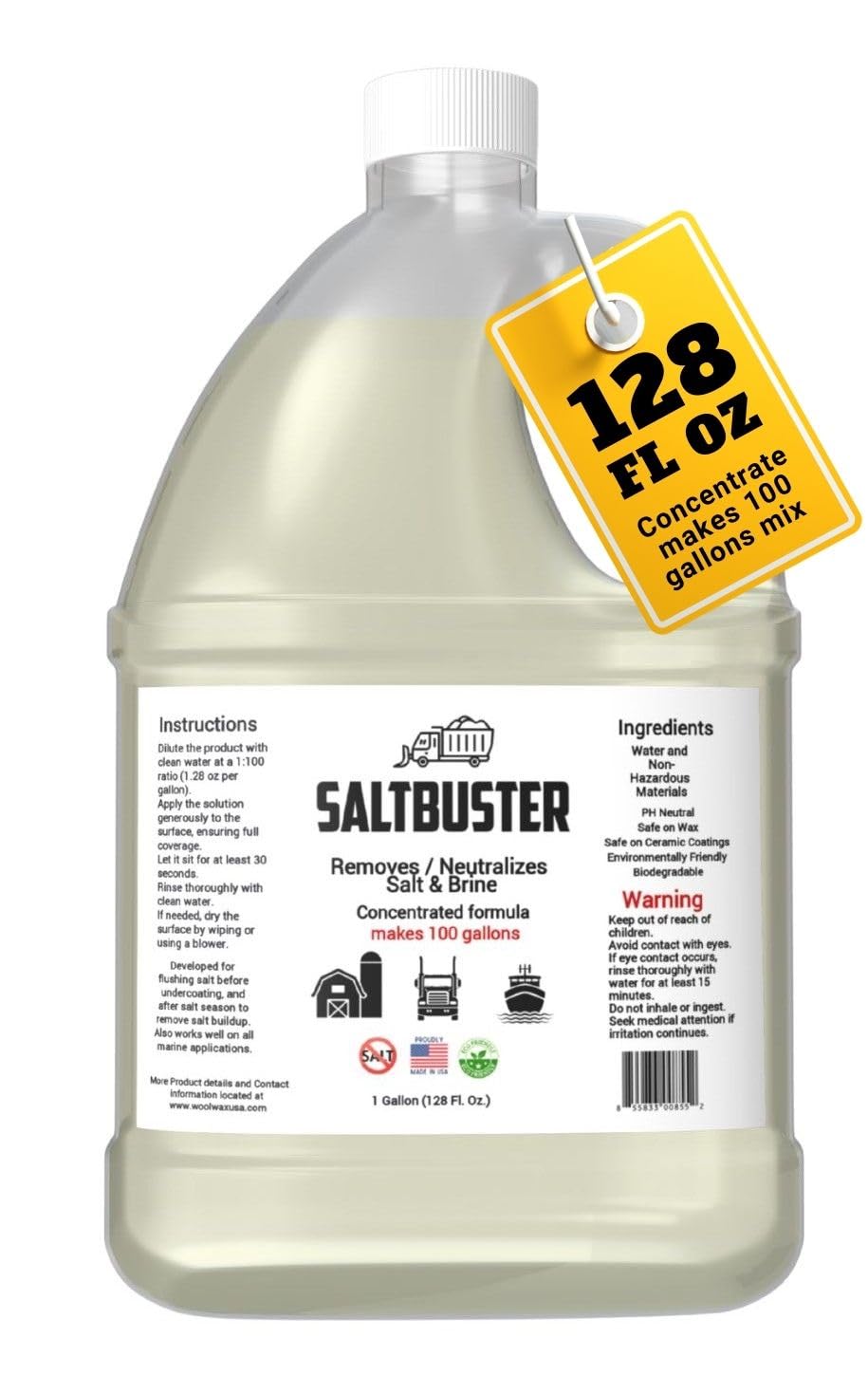 woolwax SALTBUSTER front label showing product identity and benefits