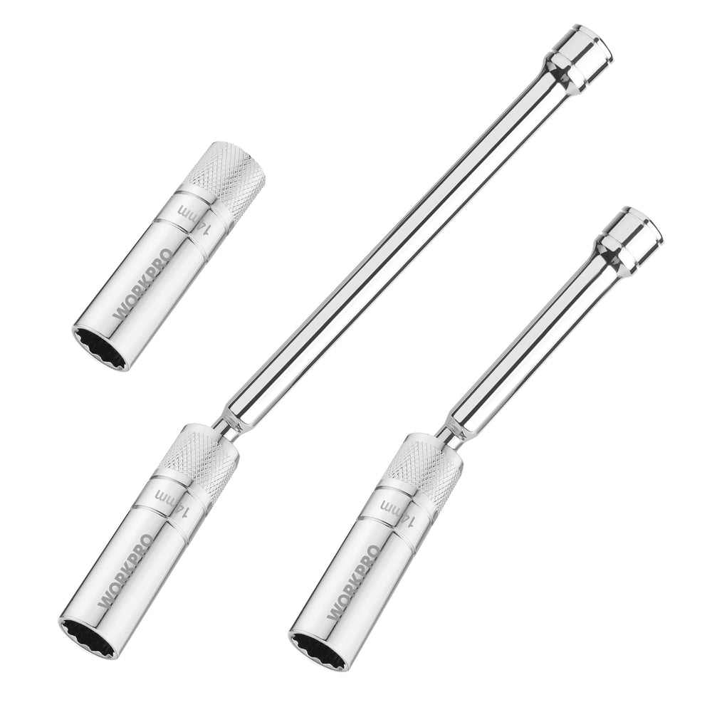 WORKPRO front view of 14mm spark plug socket showing size marking and finish