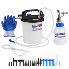WORKPRO front view of 3L vacuum brake bleeder showing components and case, clear kit overview