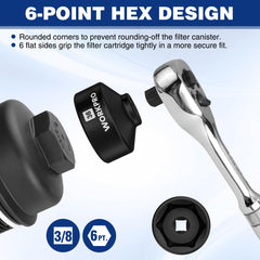 WORKPRO close-up of six-point hex face preventing filter damage while gripping