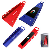 WORKPRO front view of the 4-pack wrench organizers showing color-coded racks and capacity