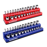 WORKPRO front view of two-piece magnetic socket organizer for quick identification