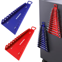 WORKPRO front view of 15-slot wrench organizer showing neat tool arrangement and quick access