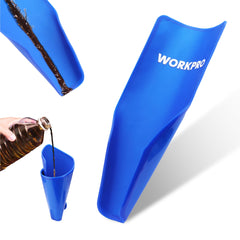 WORKPRO flexible silicone funnel front view showing overall shape and color, aids quick identification