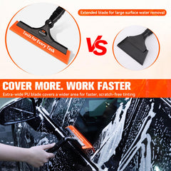 WRAPXPERT medium-hard PU blade attached to aluminum handle applying firm pressure to remove bubbles