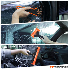 WRAPXPERT soft PU wide blade close-up demonstrating smooth water spreading without scratches
