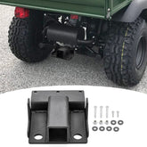 Wsays front view of rear hitch bracket showing bolt-on fit and durability