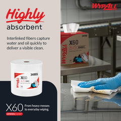 Wypall X60 fiber texture detail highlighting HydroKnit strength and quick absorbency