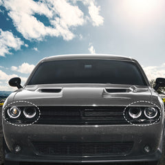 X AUTOHAUX bezel installed on Dodge Challenger demonstrating improved headlight appearance