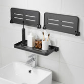 Xaajooio front view of three dark gray fold-down shelves showing compact kit benefit
