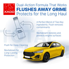 XADO being poured into engine oil filler illustrating safe, easy application